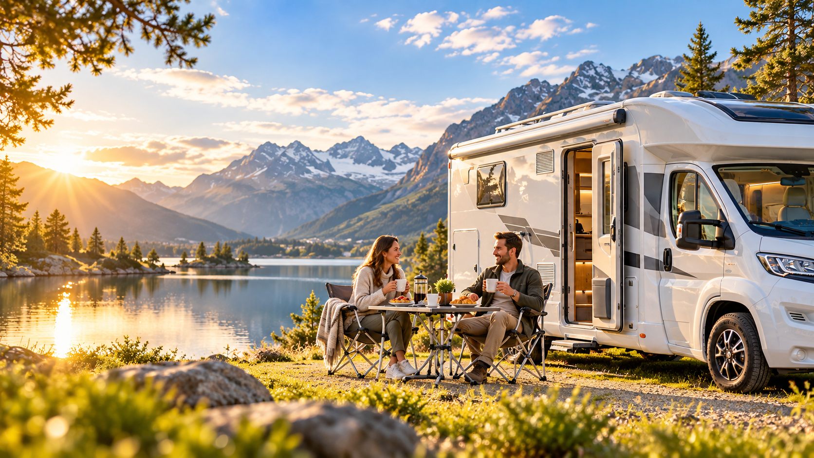 Camping-car dans un paysage naturel